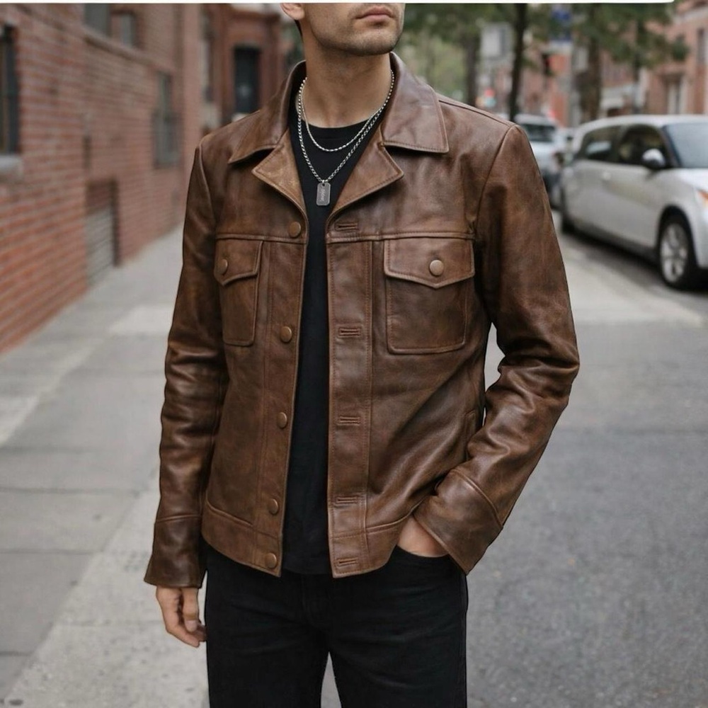Leather Cult Handcrafted Brown Leather Jacket Size 42 Custom Hide Couture